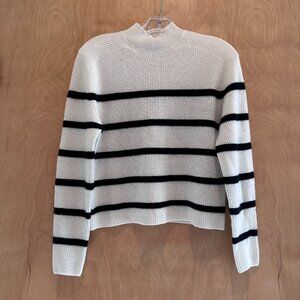 Amicale Cashmere Cream and Black Striped Cowl Sweater